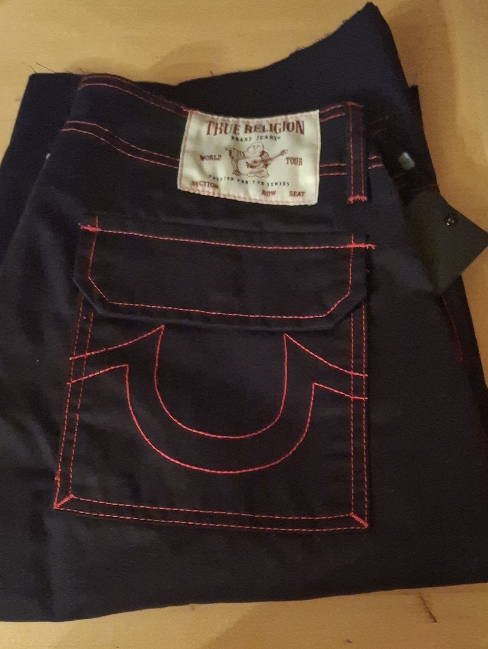 True Religion Women's Navy Jeans with Pink Stitching